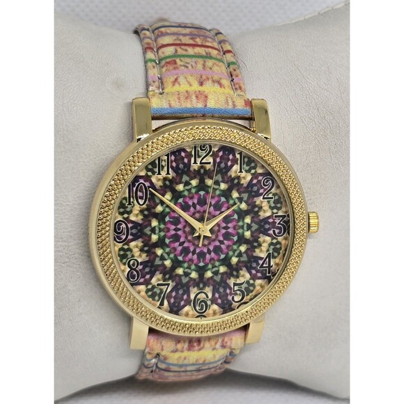 Women's Colorful Mandala Dial Cork Imitation Strap Retro Style Watch 11 - Picture 3 of 9